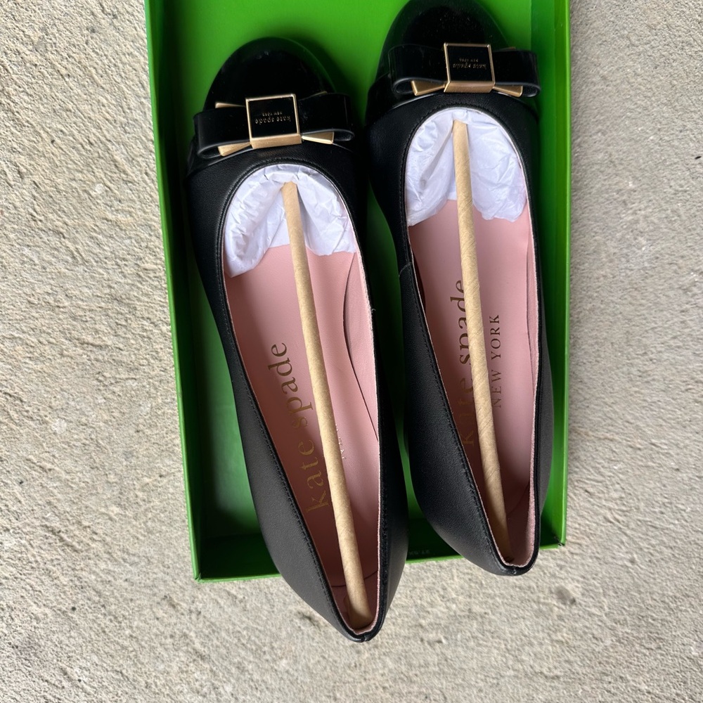 Kate Spade Black Flats with Bow Accent